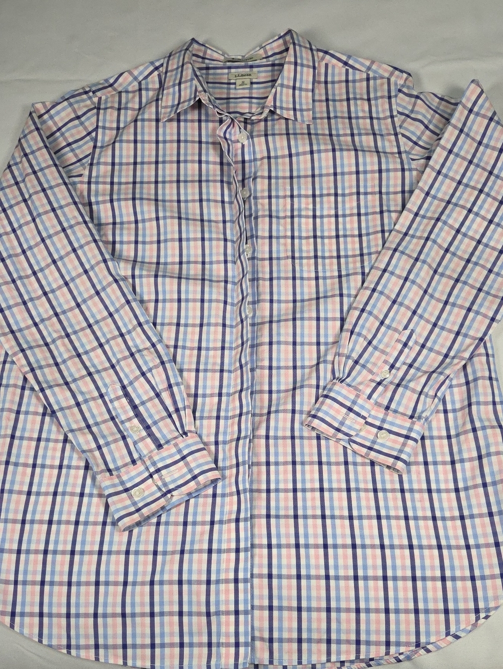 L.L. Bean Pink & Blue Plaid Button-Up Dress Shirt